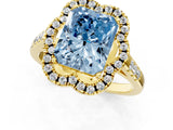 Yellow gold Fancy Blue Radiant Cut Diamond Floral Halo Split Shank Prong Setting Ring_1