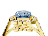 Yellow gold Fancy Blue Radiant Cut Diamond Floral Halo Split Shank Prong Setting Ring_4