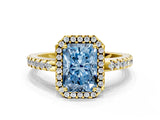 Yellow gold Fancy Blue Radiant Cut Diamond Halo Engagement Ring with Pavé Band and Prong Setting_27