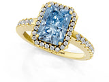 Yellow gold Fancy Blue Radiant Cut Diamond Halo Engagement Ring with Pavé Band and Prong Setting_28