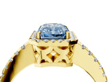 Yellow gold Fancy Blue Radiant Cut Diamond Halo Engagement Ring with Pavé Band and Prong Setting_31