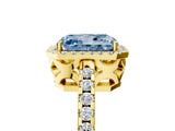 Yellow gold Fancy Blue Radiant Cut Diamond Halo Engagement Ring with Pavé Band and Prong Setting_32