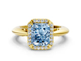 Yellow gold Fancy Blue Radiant  Cut Diamond Halo Engagement Ring with Split Shank and Four-Prong Setting_90