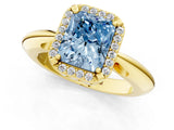Yellow gold Fancy Blue Radiant  Cut Diamond Halo Engagement Ring with Split Shank and Four-Prong Setting_91