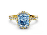 Yellow gold Fancy Blue Radiant Cut Diamond Halo Pave Band with Four-Prong Setting_3