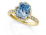 Yellow gold Fancy Blue Radiant Cut Diamond Halo Pave Band with Four-Prong Setting_4
