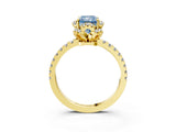 Yellow gold Fancy Blue Radiant Cut Diamond Halo Pave Band with Four-Prong Setting_6