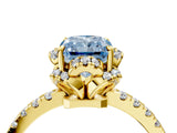 Yellow gold Fancy Blue Radiant Cut Diamond Halo Pave Band with Four-Prong Setting_7