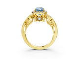 Yellow gold Fancy Blue Radiant Cut Diamond Halo Ring with Milgrain Pavé Band and Four-Prong Setting_56
