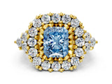 Yellow gold Fancy Blue Radiant Cut Diamond Halo Ring with Pavé Band and Four-Prong Setting_41