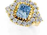 Yellow gold Fancy Blue Radiant Cut Diamond Halo Ring with Pavé Band and Four-Prong Setting_42