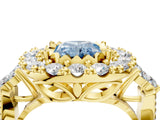 Yellow gold Fancy Blue Radiant Cut Diamond Halo Ring with Pavé Band and Four-Prong Setting_45