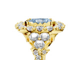 Yellow gold Fancy Blue Radiant Cut Diamond Halo Ring with Pavé Band and Four-Prong Setting_46