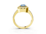 Yellow gold Fancy Blue Radiant Cut Diamond Halo Ring with Pavé Band and Prong Setting_3