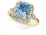 Yellow gold Fancy Blue Radiant Cut Diamond Halo Ring with Pear Side Stones and Prong Setting_52