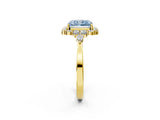 Yellow gold Fancy Blue Radiant Cut Diamond Halo Ring with Pear Side Stones and Prong Setting_53