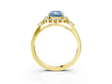 Yellow gold Fancy Blue Radiant Cut Diamond Halo Ring with Pear Side Stones and Prong Setting_54