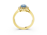 Yellow gold Fancy Blue Radiant  Cut Diamond Halo Ring with Round Brilliant Halo and Solitaire Band_90