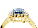 Yellow gold Fancy Blue Radiant  Cut Diamond Halo Ring with Round Brilliant Halo and Solitaire Band_91