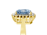 Yellow gold Fancy Blue Radiant  Cut Diamond Halo Ring with Round Brilliant Halo and Solitaire Band_92