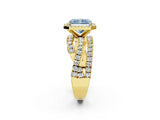 Yellow gold Fancy Blue Radiant Cut Diamond Halo Ring with Round Split Shank and Prong Setting_39