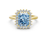Yellow gold Fancy Blue Radiant  Cut Diamond Halo Ring with Solitaire Band and Prong Setting_51