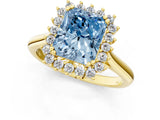 Yellow gold Fancy Blue Radiant  Cut Diamond Halo Ring with Solitaire Band and Prong Setting_52