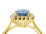 Yellow gold Fancy Blue Radiant  Cut Diamond Halo Ring with Solitaire Band and Prong Setting_55