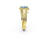 Yellow gold Fancy Blue Radiant Cut Diamond Halo Ring with Split Shank Pavé Band and Four-Prong Setting_2