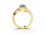 Yellow gold Fancy Blue Radiant Cut Diamond Halo Ring with Split Shank Pavé Band and Four-Prong Setting_3