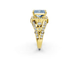 Yellow gold Fancy Blue Radiant Cut Diamond Halo Ring with Split Shank and Bezel Accents and Four-Prong Setting_2
