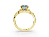 Yellow gold Fancy Blue Radiant Cut Diamond Halo Ring with Split Shank and Bezel Accents and Four-Prong Setting_3