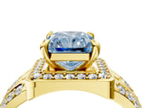 Yellow gold Fancy Blue Radiant Cut Diamond Halo Ring with Split Shank and Bezel Accents and Four-Prong Setting_4