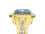 Yellow gold Fancy Blue Radiant Cut Diamond Halo Ring with Split Shank and Bezel Accents and Prong Setting_5
