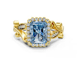 Yellow gold Fancy Blue Radiant Cut Diamond Halo Ring with Vintage Split Shank and Four-Prong Setting_37