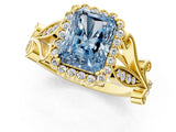 Yellow gold Fancy Blue Radiant Cut Diamond Halo Ring with Vintage Split Shank and Four-Prong Setting_38