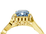 Yellow gold Fancy Blue Radiant Cut Diamond Halo Ring with Vintage Split Shank and Four-Prong Setting_41