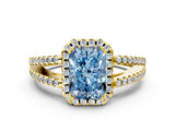 Yellow gold Fancy Blue Radiant Cut Diamond Halo Split Shank Engagement Ring_39