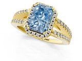 Yellow gold Fancy Blue Radiant Cut Diamond Halo Split Shank Engagement Ring_40