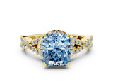 Yellow gold Fancy Blue Radiant Cut Diamond  Halo Twist Band Solitaire Prong Setting Ring_48