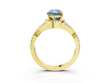 Yellow gold Fancy Blue Radiant Cut Diamond  Halo Twist Band Solitaire Prong Setting Ring_51
