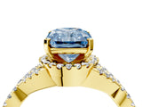 Yellow gold Fancy Blue Radiant Cut Diamond  Halo Twist Band Solitaire Prong Setting Ring_52