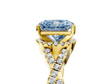 Yellow gold Fancy Blue Radiant Cut Diamond  Halo Twist Band Solitaire Prong Setting Ring_53