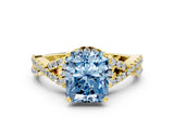Yellow gold Fancy Blue Radiant Cut Diamond  Halo Twist Band Solitaire Prong Setting Ring_54