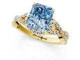 Yellow gold Fancy Blue Radiant Cut Diamond  Halo Twist Band Solitaire Prong Setting Ring_55
