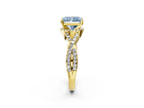 Yellow gold Fancy Blue Radiant Cut Diamond  Halo Twist Band Solitaire Prong Setting Ring_56