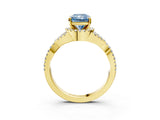 Yellow gold Fancy Blue Radiant Cut Diamond  Halo Twist Band Solitaire Prong Setting Ring_57