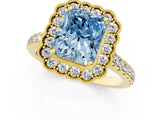 Yellow gold Fancy Blue Radiant  Cut Diamond Milgrain Floral Halo Engagement Ring with Pavé Band_16