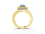 Yellow gold Fancy Blue Radiant Cut Diamond Milgrain Halo Engagement Ring with Round Pavé Band and Prong Setting_15