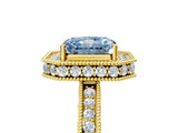 Yellow gold Fancy Blue Radiant Cut Diamond Milgrain Halo Engagement Ring with Round Pavé Band and Prong Setting_17